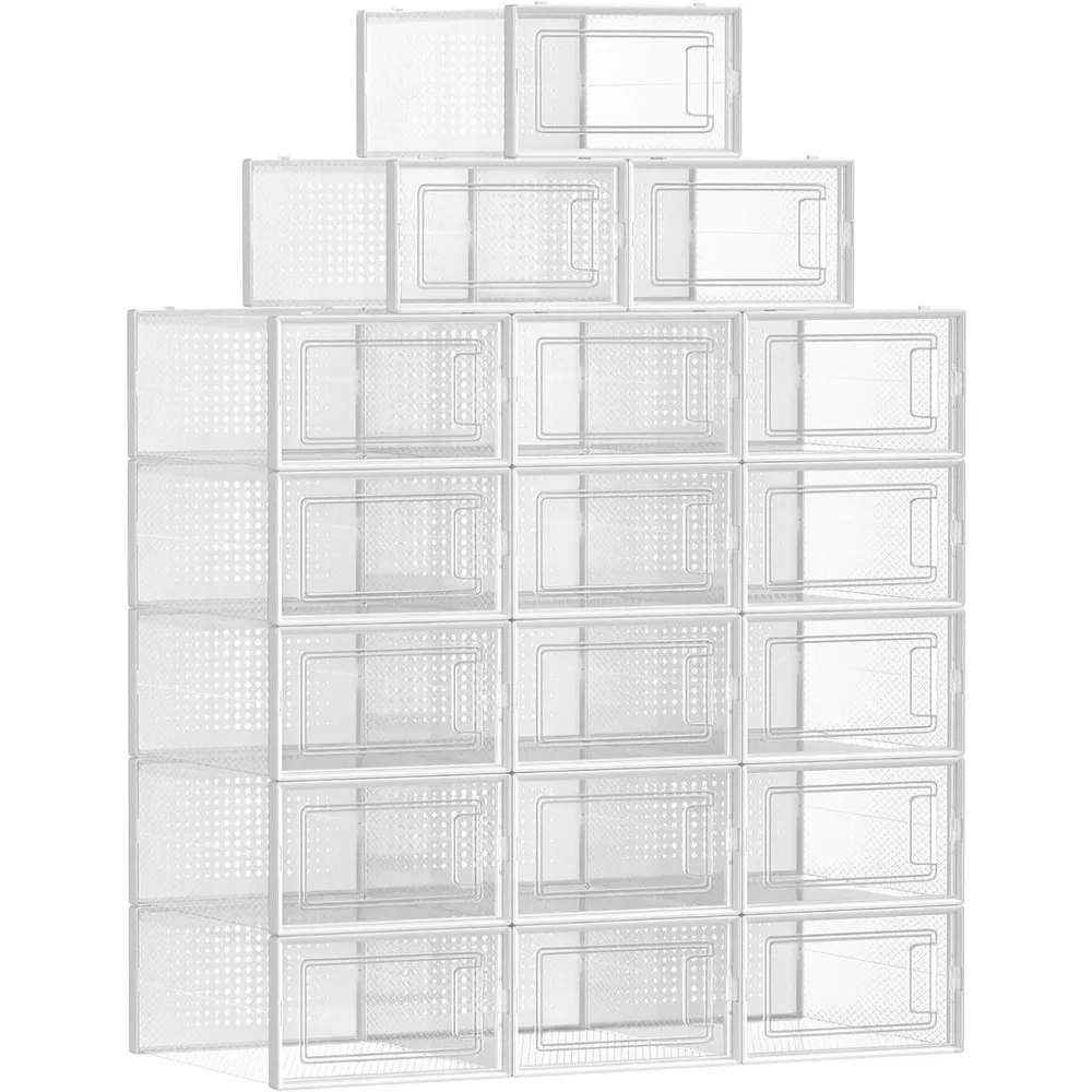 Pack of 18 Foldable and Stackable Shoe Boxes
