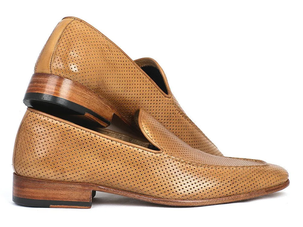 Paul Parkman Perforated Leather Loafers - Beige