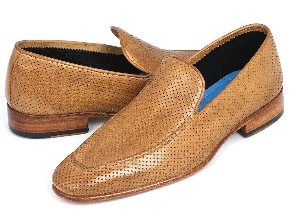 Paul Parkman Perforated Leather Loafers - Beige