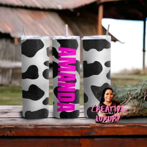 Personalized Cow Print, 20 oz skinny tumbler