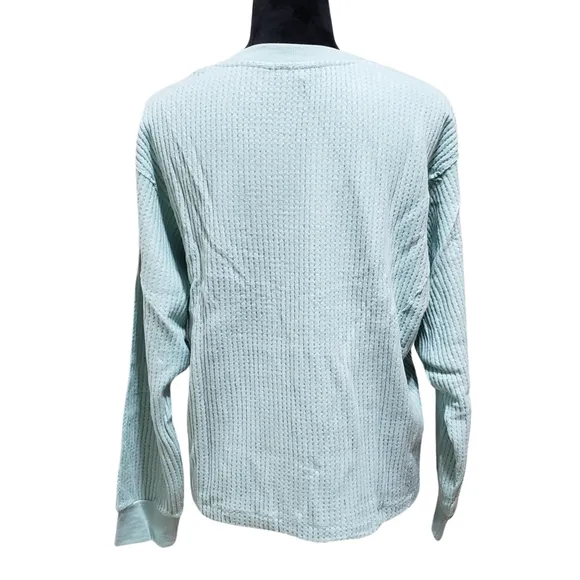 PJ Salvage Pajama Shirt Waffle-Knit Long Sleeve Women Light Sage Lounge NWT