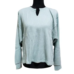 PJ Salvage Pajama Shirt Waffle-Knit Long Sleeve Women Light Sage Lounge NWT