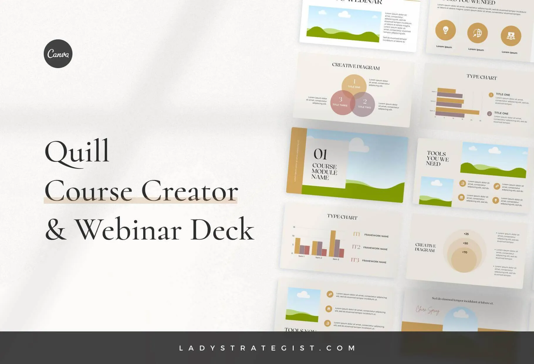 Quill Course Creator and Webinar Deck Fully Editable Canva Template