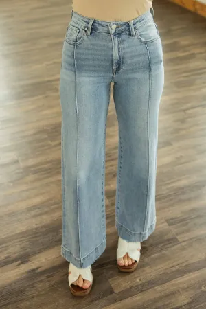 [RISEN] NANCY PLUS HIGH RISE CROPPED WIDE LEG JEANS