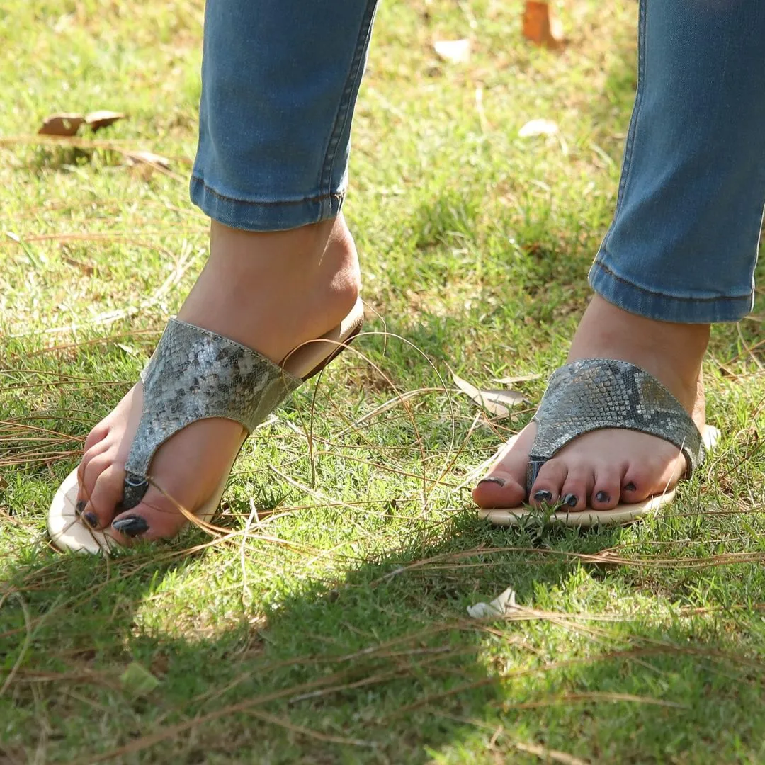 Rockefeller - Grey - Snake Pattern Leather Slippers