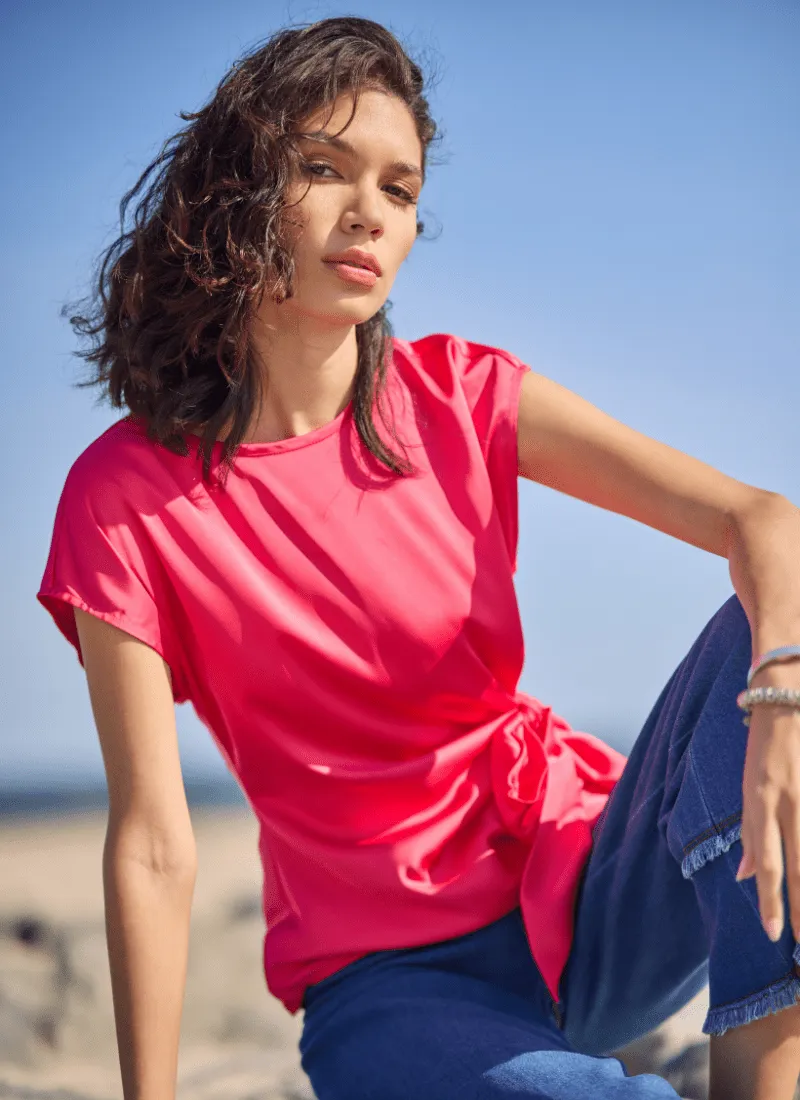 Rosalia Tie Drape Top-Pink Martini