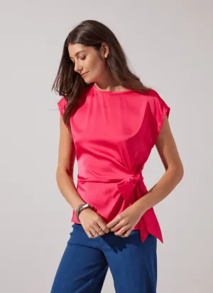 Rosalia Tie Drape Top-Pink Martini