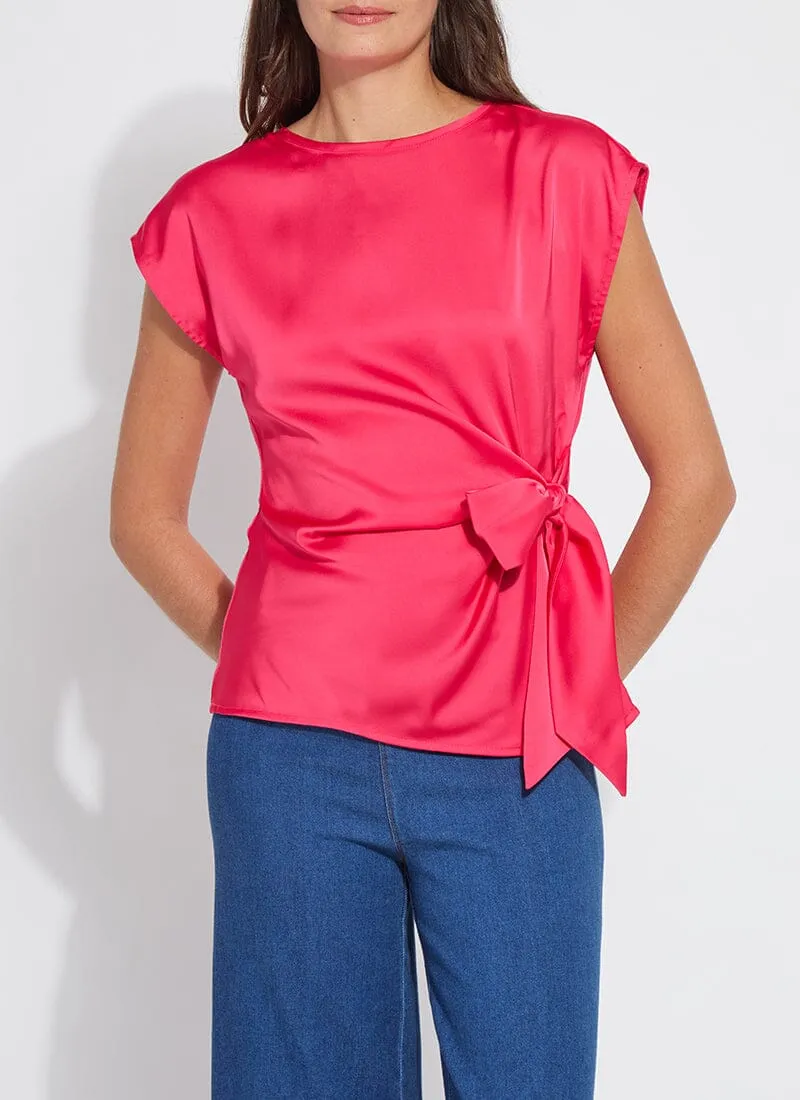 Rosalia Tie Drape Top-Pink Martini