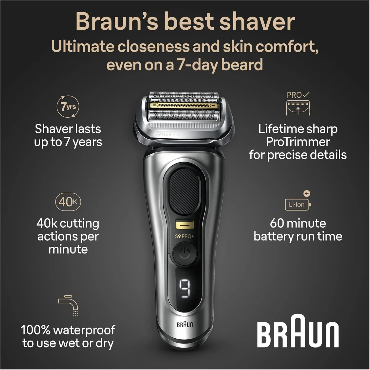 Series 9 9517S PRO  Electric Razor for Men, 5 Pro Shave Elements & Precision Long Hair Protrimmer, Charging Stand, ’S Best for Smooth Skin, Wet & Dry Electric Razor with 60Min Runtime