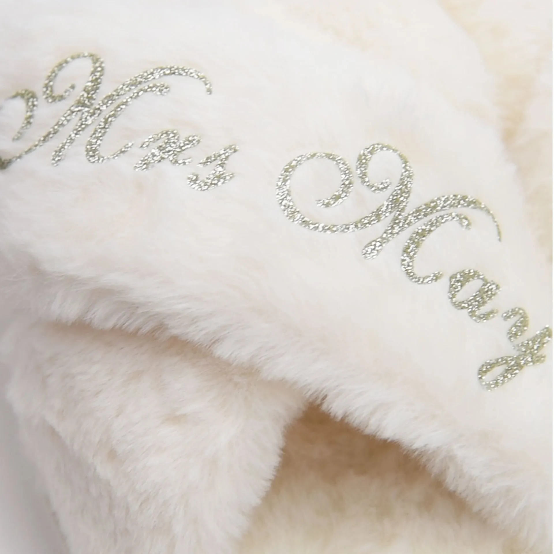 Silver Luxe: Personalized Monogram Fur Slippers with Glittering Names & Logos In White Size S to L