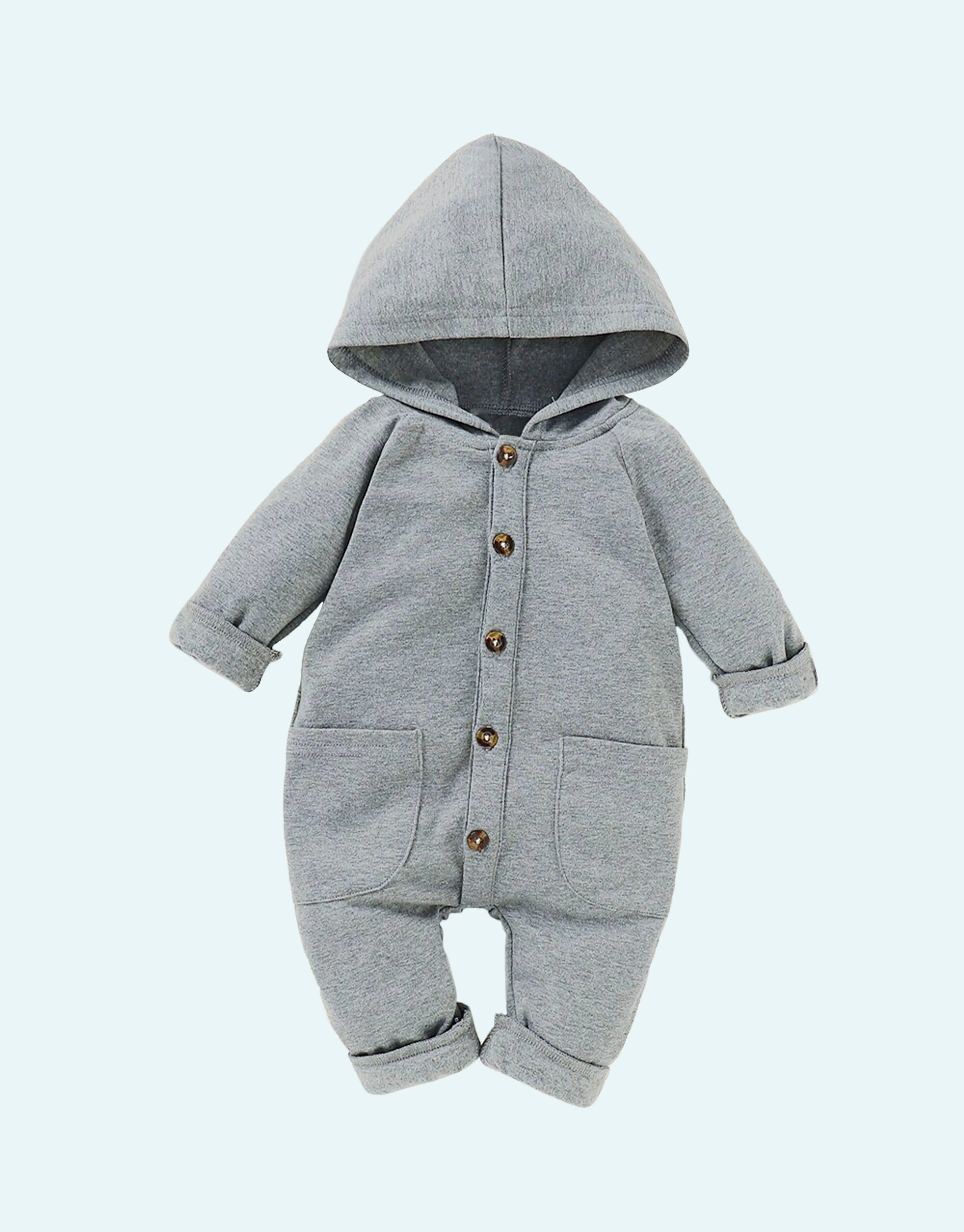 Soft and Comfy Baby Gender Neutral Hooded Grey Jumpsuit