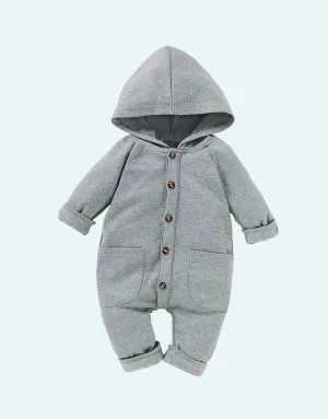 Soft and Comfy Baby Gender Neutral Hooded Grey Jumpsuit