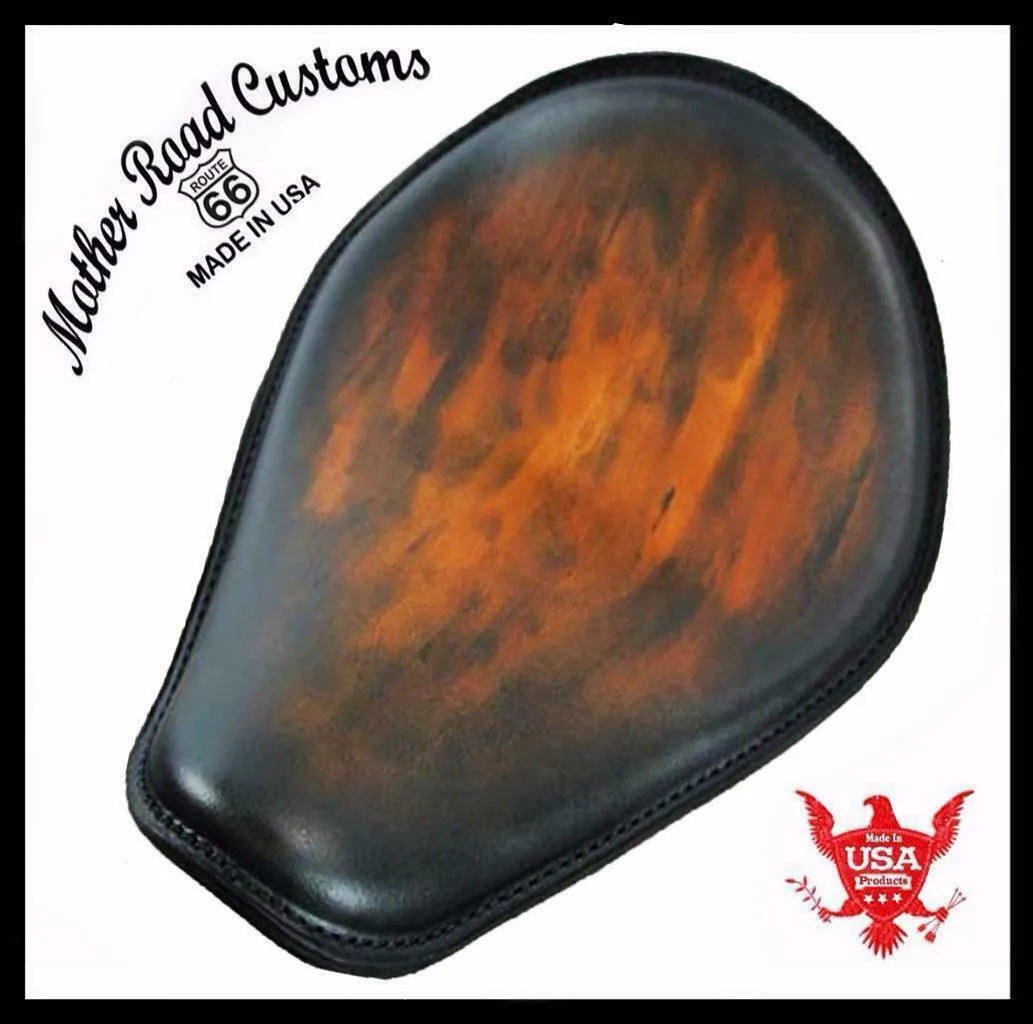Spring Seat Chopper Harley Sportster Bobber 10x13" Smooth Antique Brown Leather