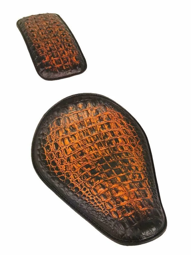 Spring Seat P-Pad Harley Sportster Chopper Bobber 11x14 AntBr Alligator Leather