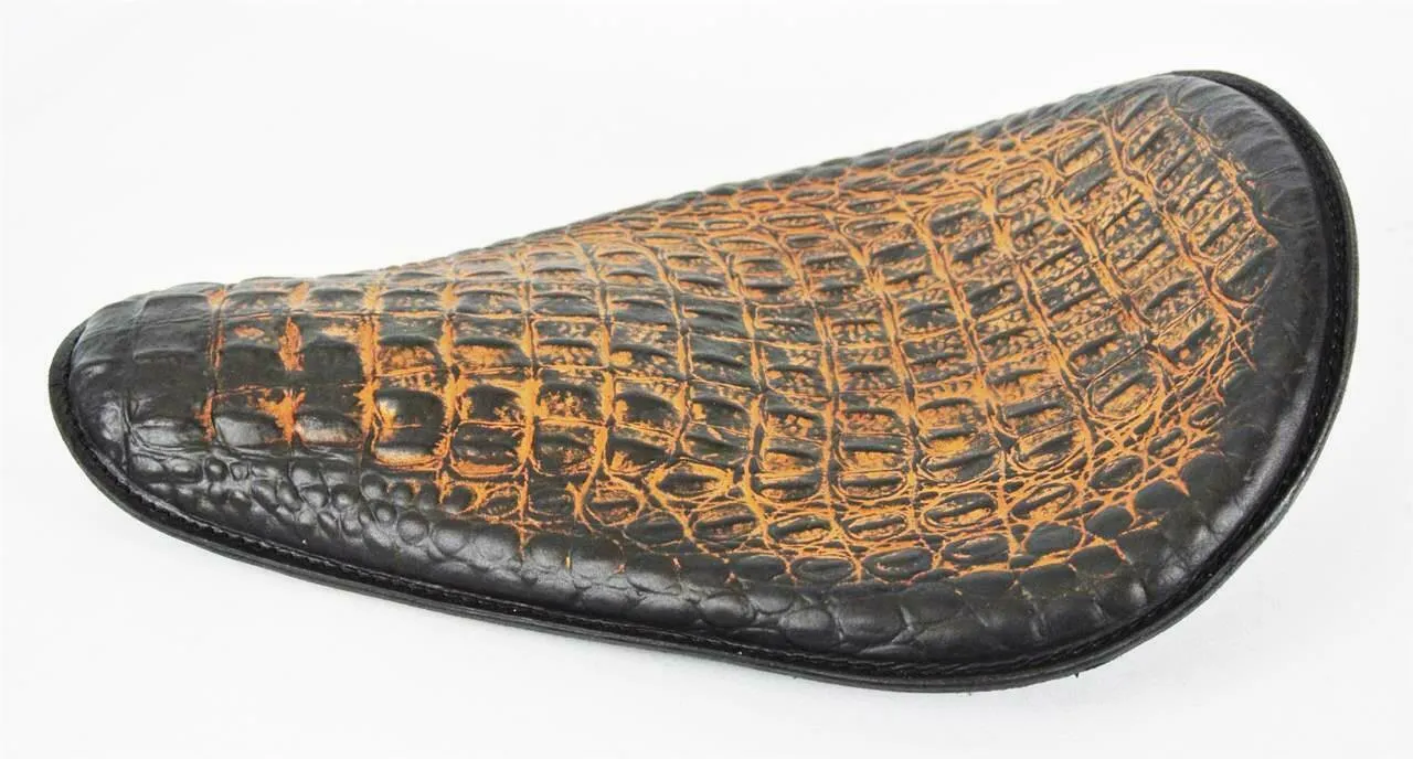 Spring Seat P-Pad Harley Sportster Chopper Bobber 11x14 AntBr Alligator Leather
