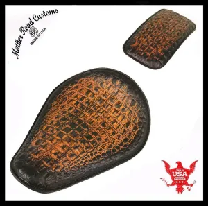 Spring Seat P-Pad Harley Sportster Chopper Bobber 11x14 AntBr Alligator Leather