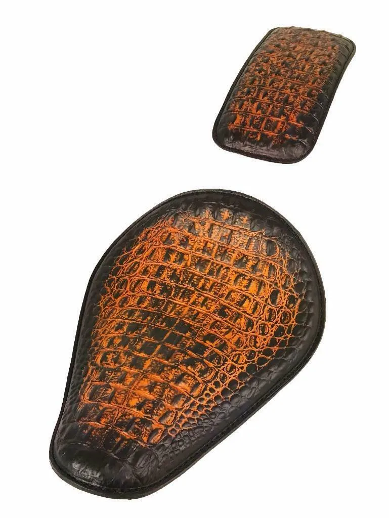Spring Seat P-Pad Harley Sportster Chopper Bobber 11x14 AntBr Alligator Leather