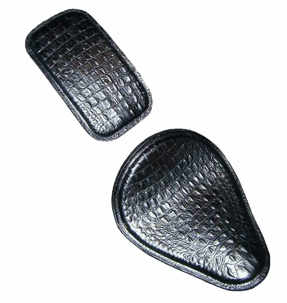 Spring Seat P-Pad Harley Sportster Chopper Bobber Honda Black Alligator Leather