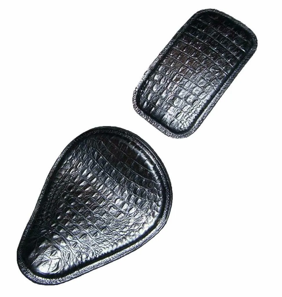 Spring Seat P-Pad Harley Sportster Chopper Bobber Honda Black Alligator Leather