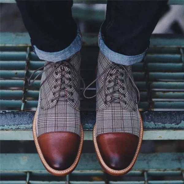Square plaid fabric thin belt low cut men's casual all-match men