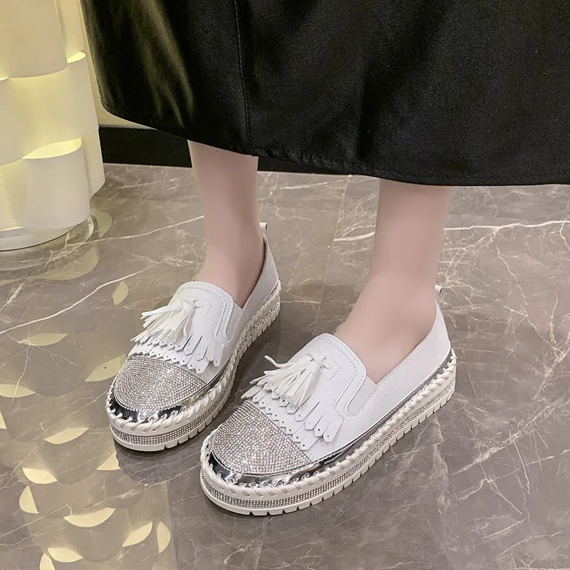 storexq Fashion Women's Leisure Thin Shoes  Summer New Low-Cut Slip-on Loafers Korean Style Rhinestone Sneaker Women