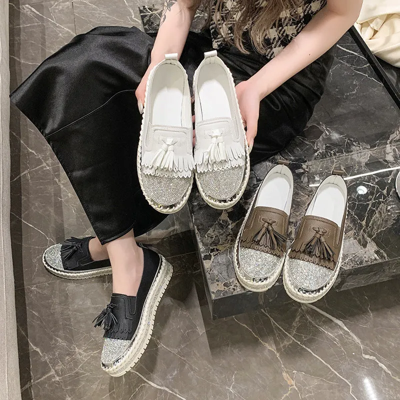 storexq Fashion Women's Leisure Thin Shoes  Summer New Low-Cut Slip-on Loafers Korean Style Rhinestone Sneaker Women