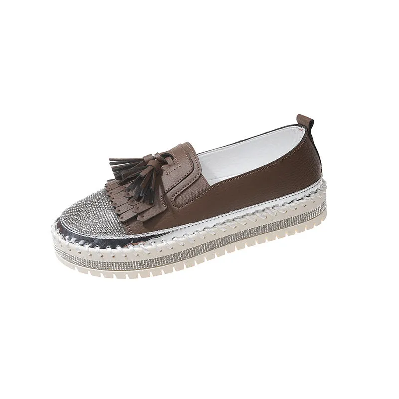 storexq Fashion Women's Leisure Thin Shoes  Summer New Low-Cut Slip-on Loafers Korean Style Rhinestone Sneaker Women