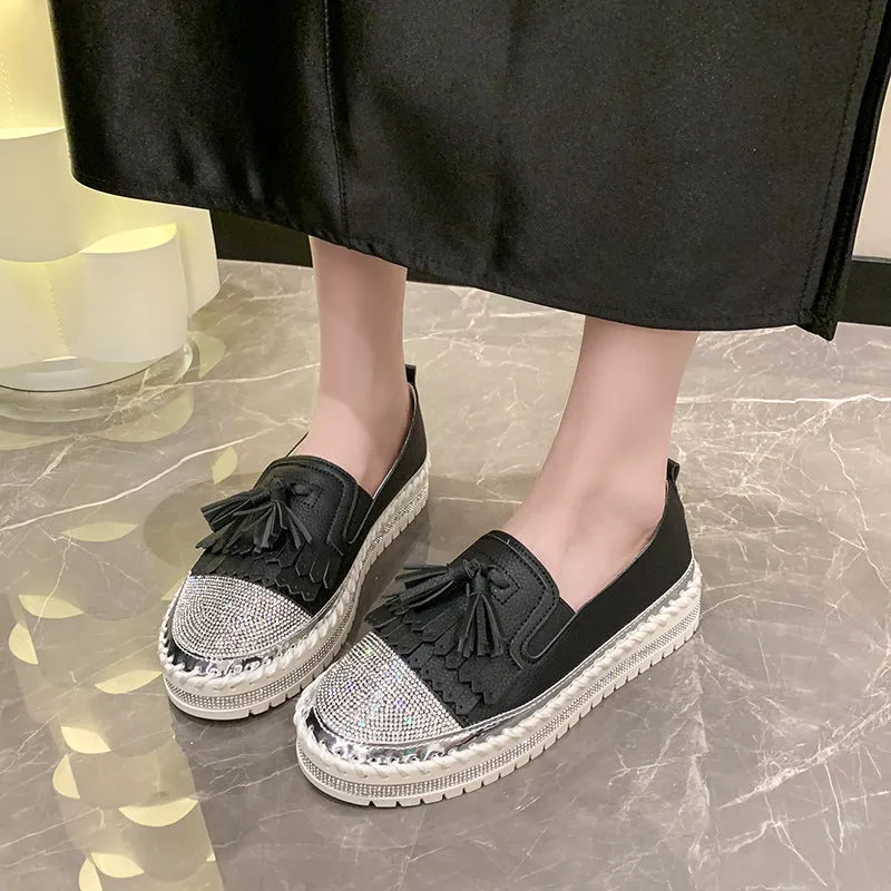 storexq Fashion Women's Leisure Thin Shoes  Summer New Low-Cut Slip-on Loafers Korean Style Rhinestone Sneaker Women