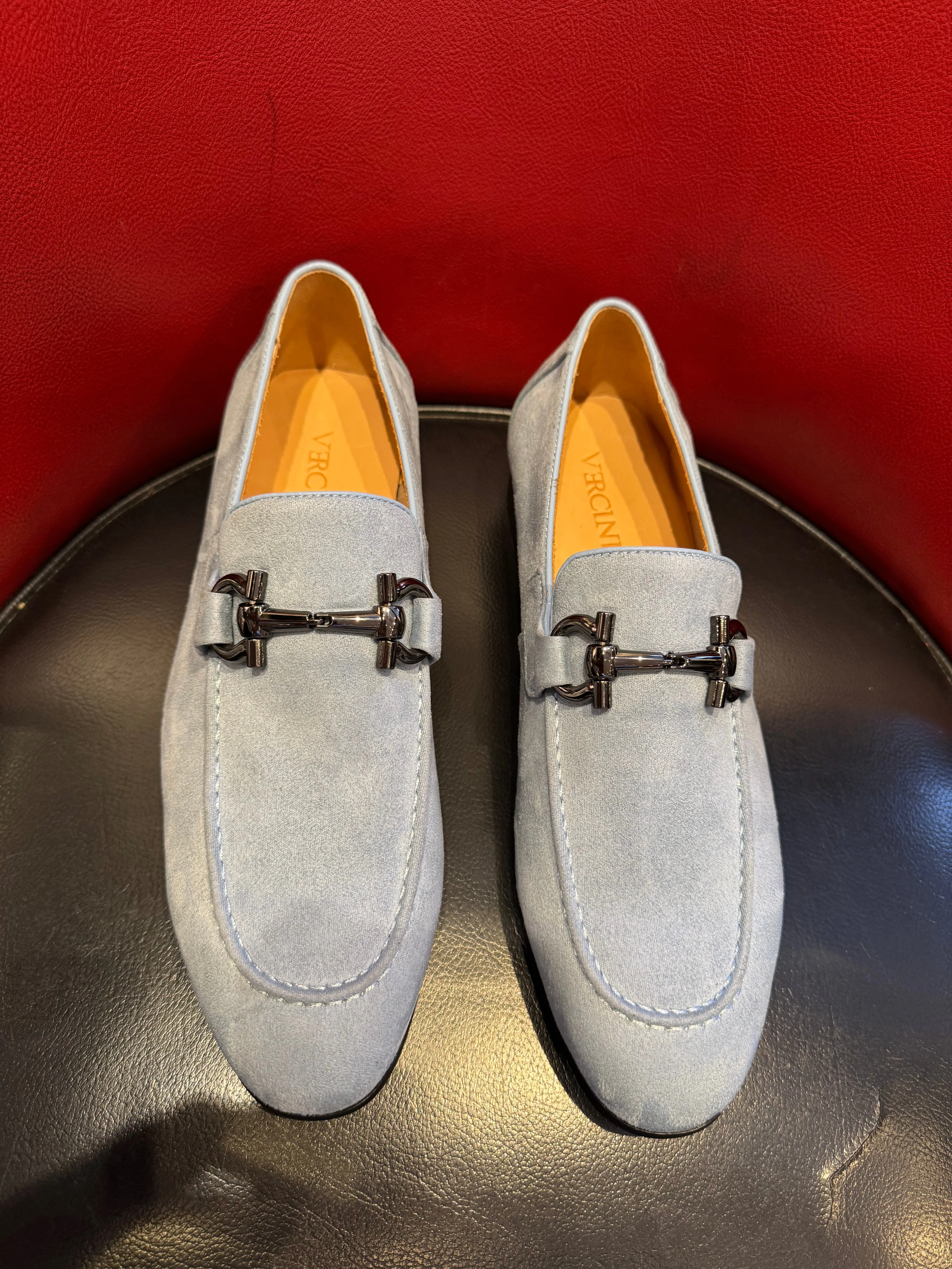 STYLISH VERCINI SUEDE LOAFERS LIGHT BLUE SHADE