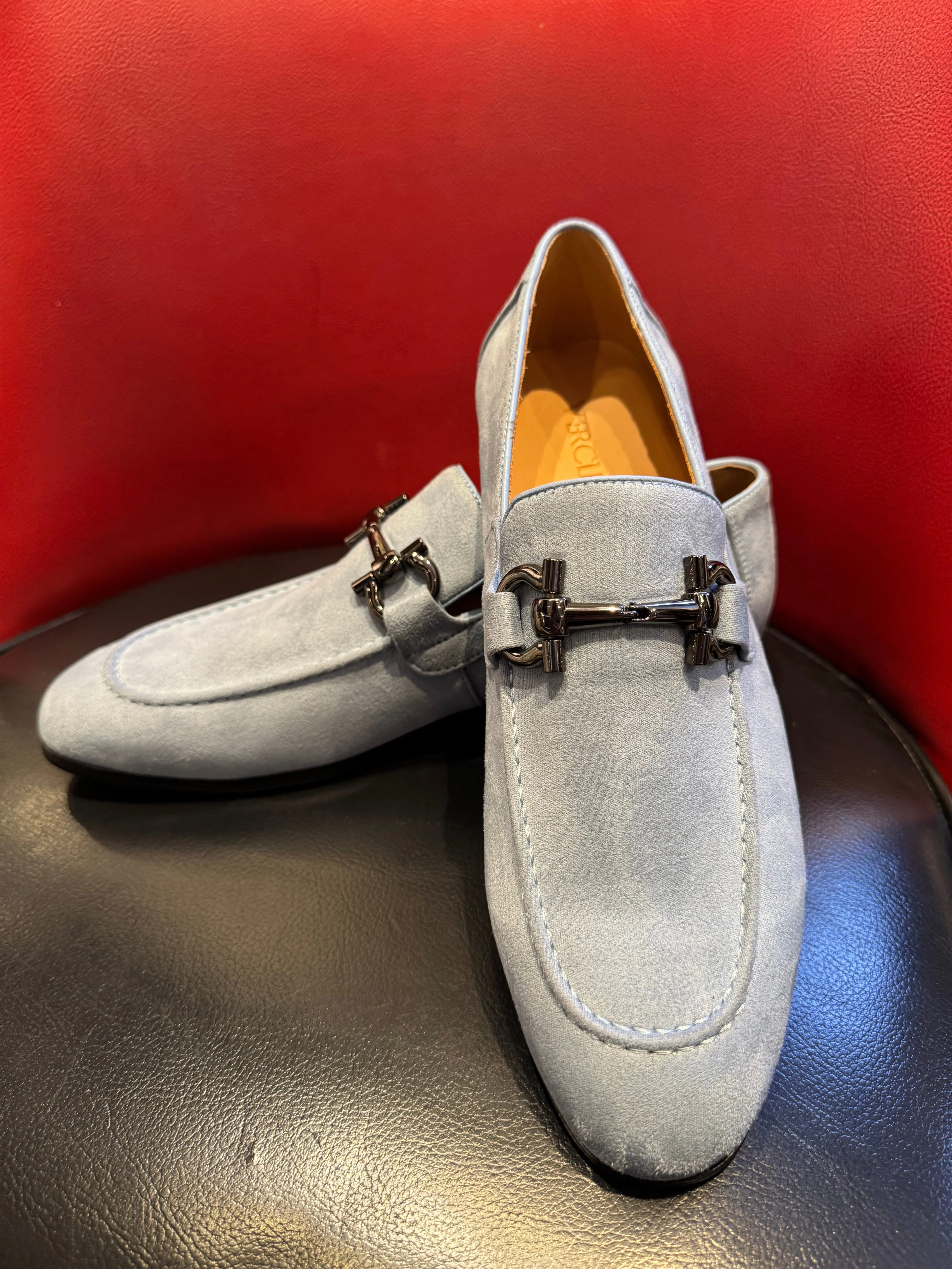 STYLISH VERCINI SUEDE LOAFERS LIGHT BLUE SHADE