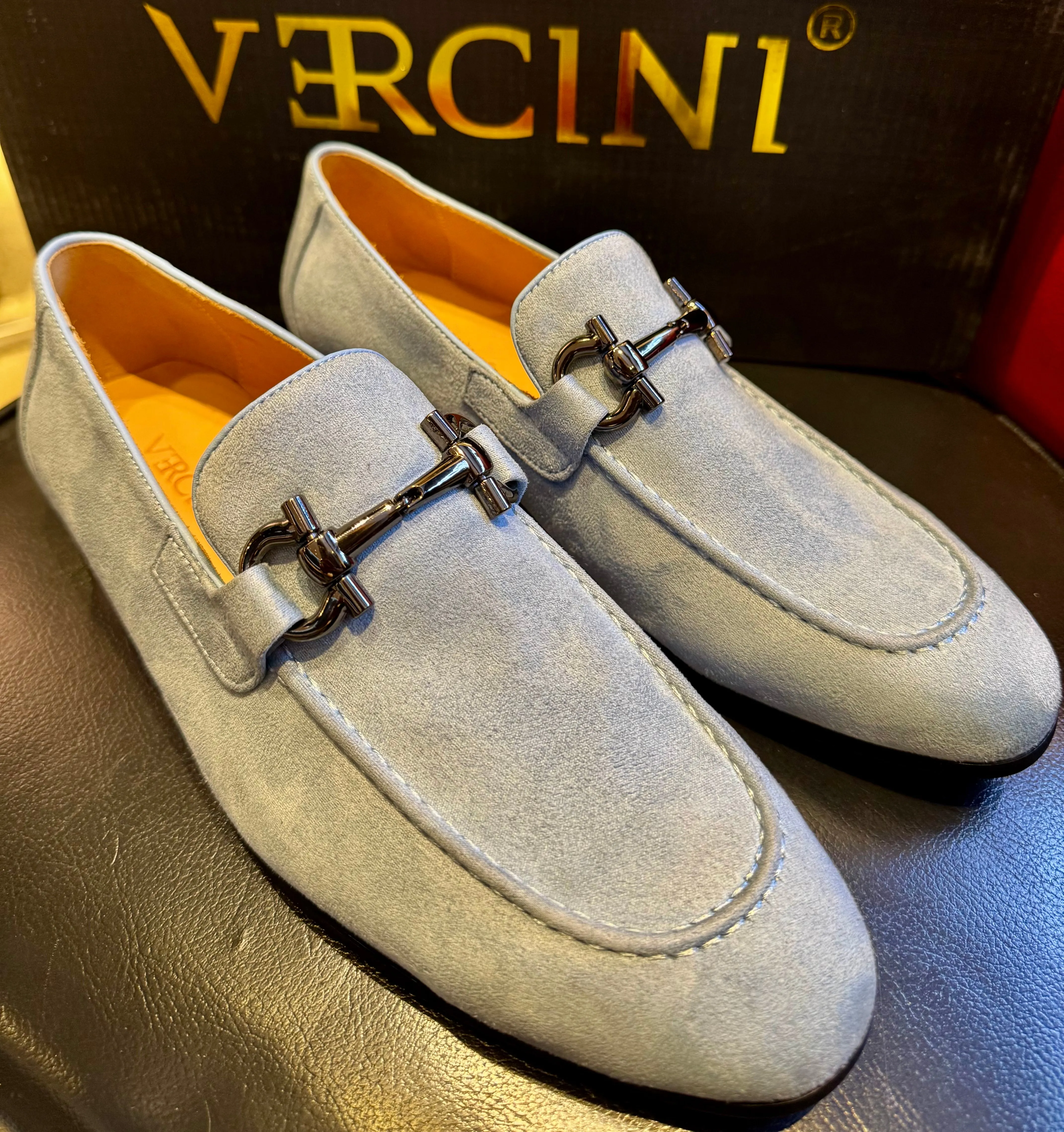 STYLISH VERCINI SUEDE LOAFERS LIGHT BLUE SHADE