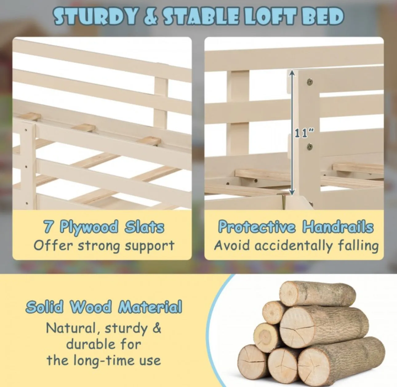 Super Cute, Adorable Heavy Duty 3-In-1 Twin Loft Bed With Smooth Slide, Side Ladder Drawers For Kids/Teens | Solid Wood Material | Bottom Game Space