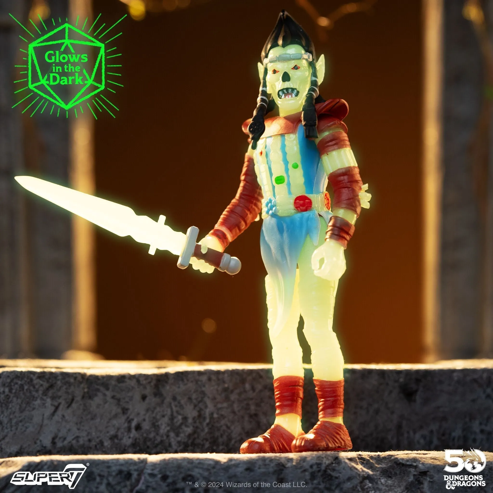 Super7 x DUNGEONS & DRAGONS - Sacred Statue, Githyanki, Sorceress, Formidable Fighter & Efreeti (Glow) ReAction Figures