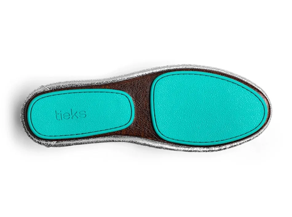 TIEKS SILVER SCREEN FOLDED ITALIAN LEATHER BALLET FLATS