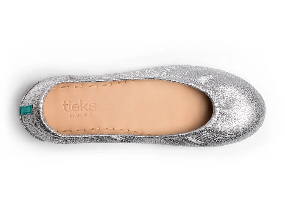 TIEKS SILVER SCREEN FOLDED ITALIAN LEATHER BALLET FLATS