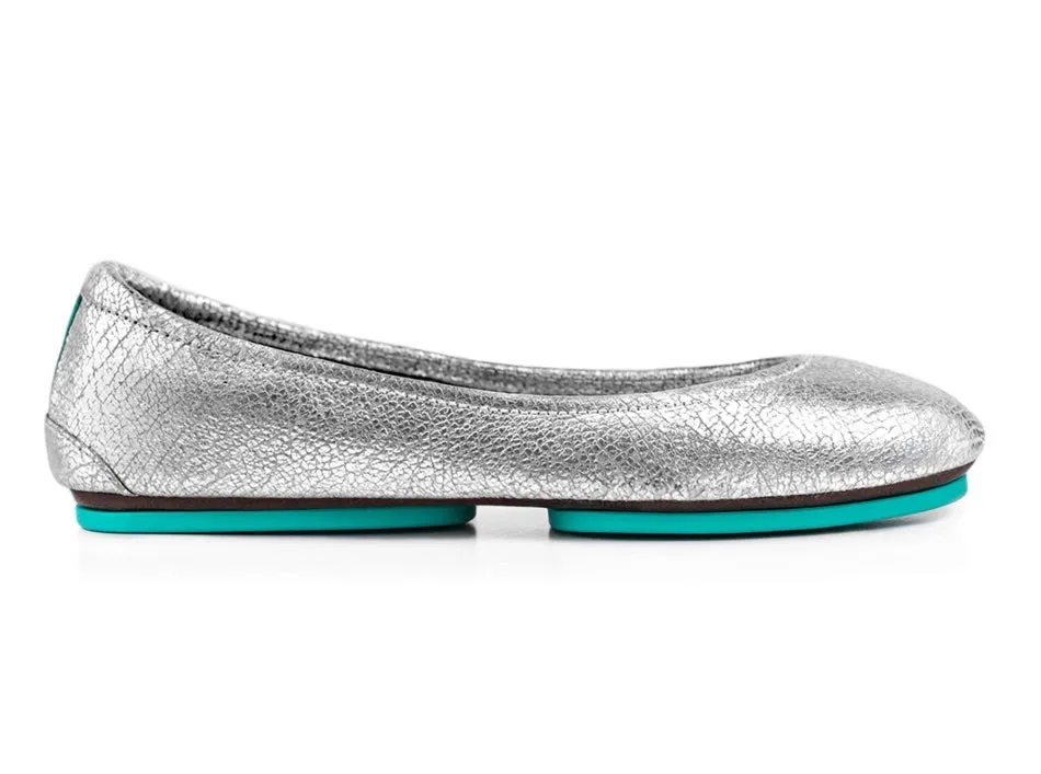 TIEKS SILVER SCREEN FOLDED ITALIAN LEATHER BALLET FLATS