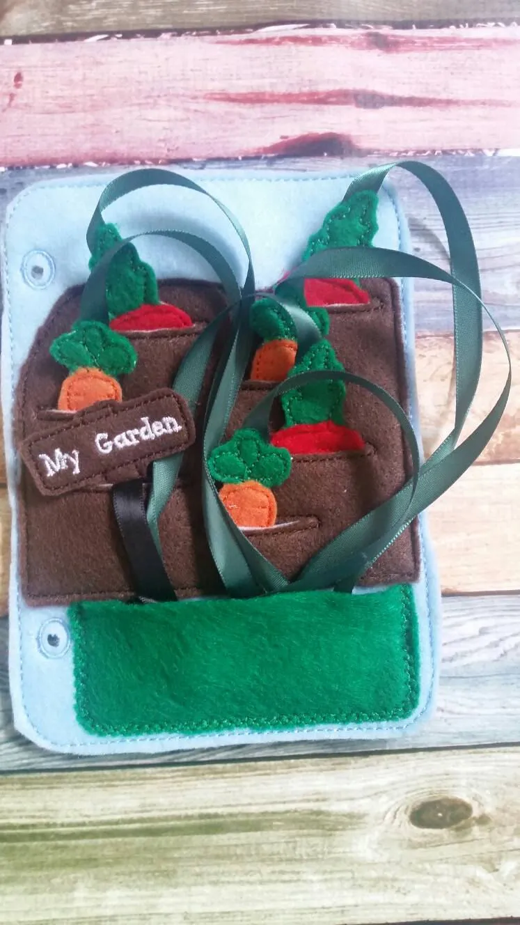 Toddler quiet book- quiet book pages - felt vegetable garden- pocket - coordination  - Build your own quiet book - busy book - activity book