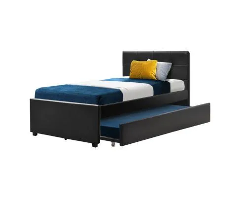 Trundle Bed Frame Wooden Bed King Single Size Base Daybed Mattress Wood Leather