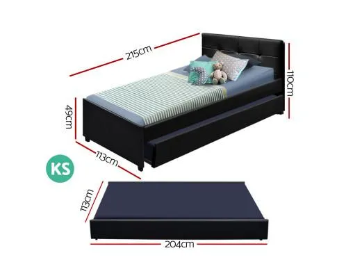 Trundle Bed Frame Wooden Bed King Single Size Base Daybed Mattress Wood Leather