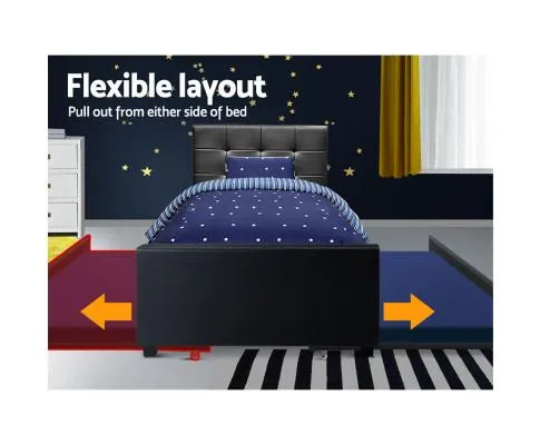 Trundle Bed Frame Wooden Bed King Single Size Base Daybed Mattress Wood Leather