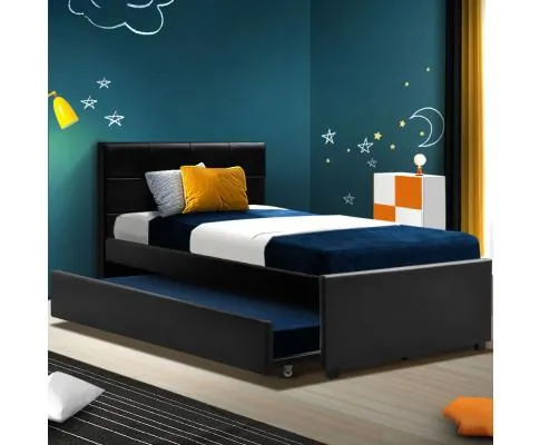 Trundle Bed Frame Wooden Bed King Single Size Base Daybed Mattress Wood Leather