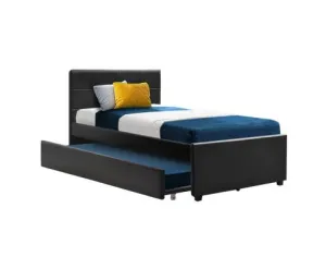 Trundle Bed Frame Wooden Bed King Single Size Base Daybed Mattress Wood Leather
