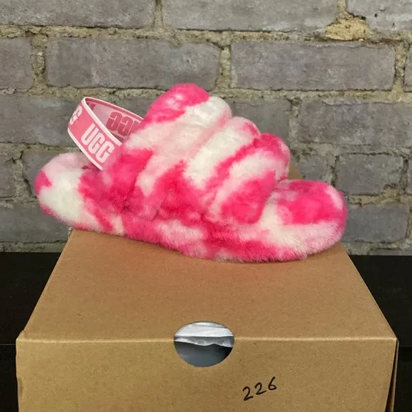 UGG Kids Fluff Yeah Slides Marble- Pink Rose Seashell Pink