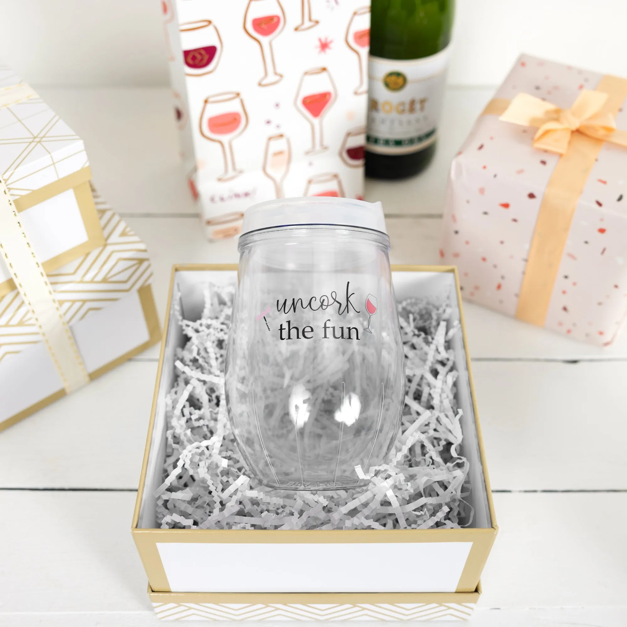 Uncork 12 oz Acrylic Stemless Wine Glass with Lid
