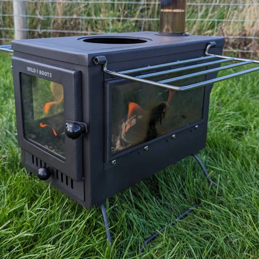 Wild Roots Black BBQ Fire Pit Stove Box - Mini Log Burner