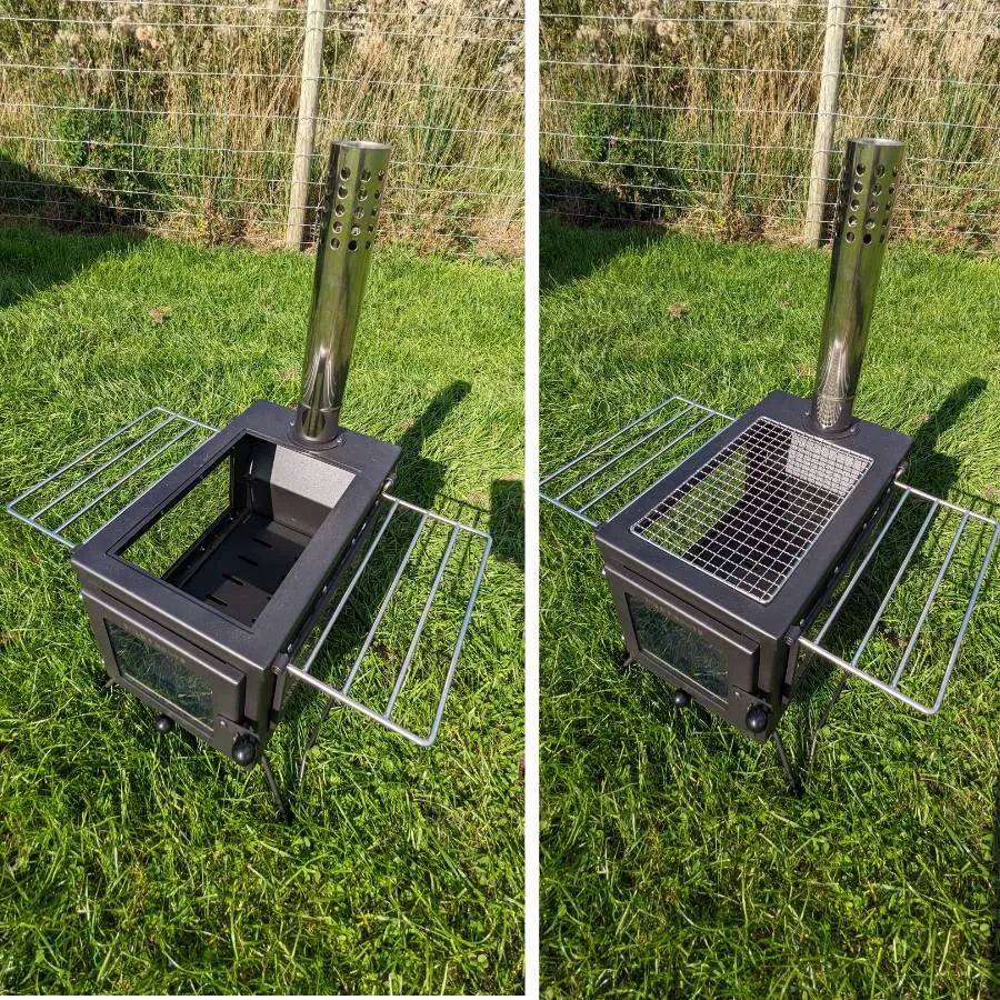 Wild Roots Black BBQ Fire Pit Stove Box - Mini Log Burner