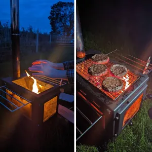 Wild Roots Black BBQ Fire Pit Stove Box - Mini Log Burner
