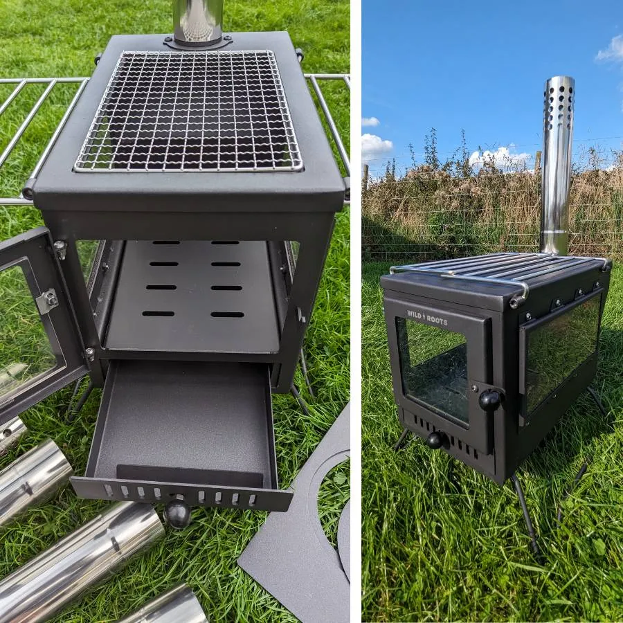 Wild Roots Black BBQ Fire Pit Stove Box - Mini Log Burner