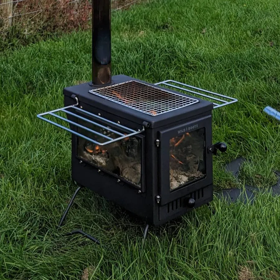 Wild Roots Black BBQ Fire Pit Stove Box - Mini Log Burner