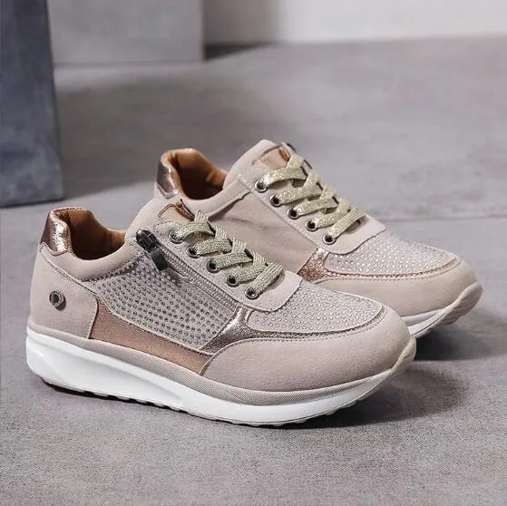 Women’s Casual Sneakers – Lace-Up – Zip Detail – Cushioned Sole – Sporty Everyday Comfort
